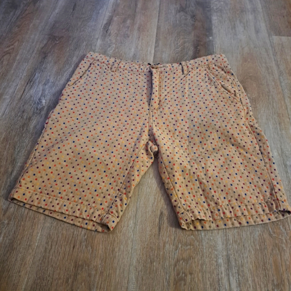 VERCHO Tan Chino Flat Front Shorts Multicolored Squares Men's Size 32